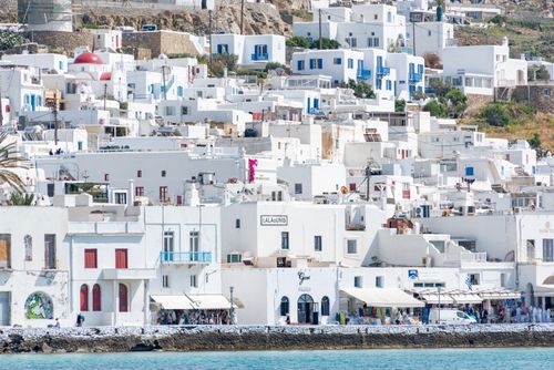 Whitewashed lanes and bougainvillea in Mykonos